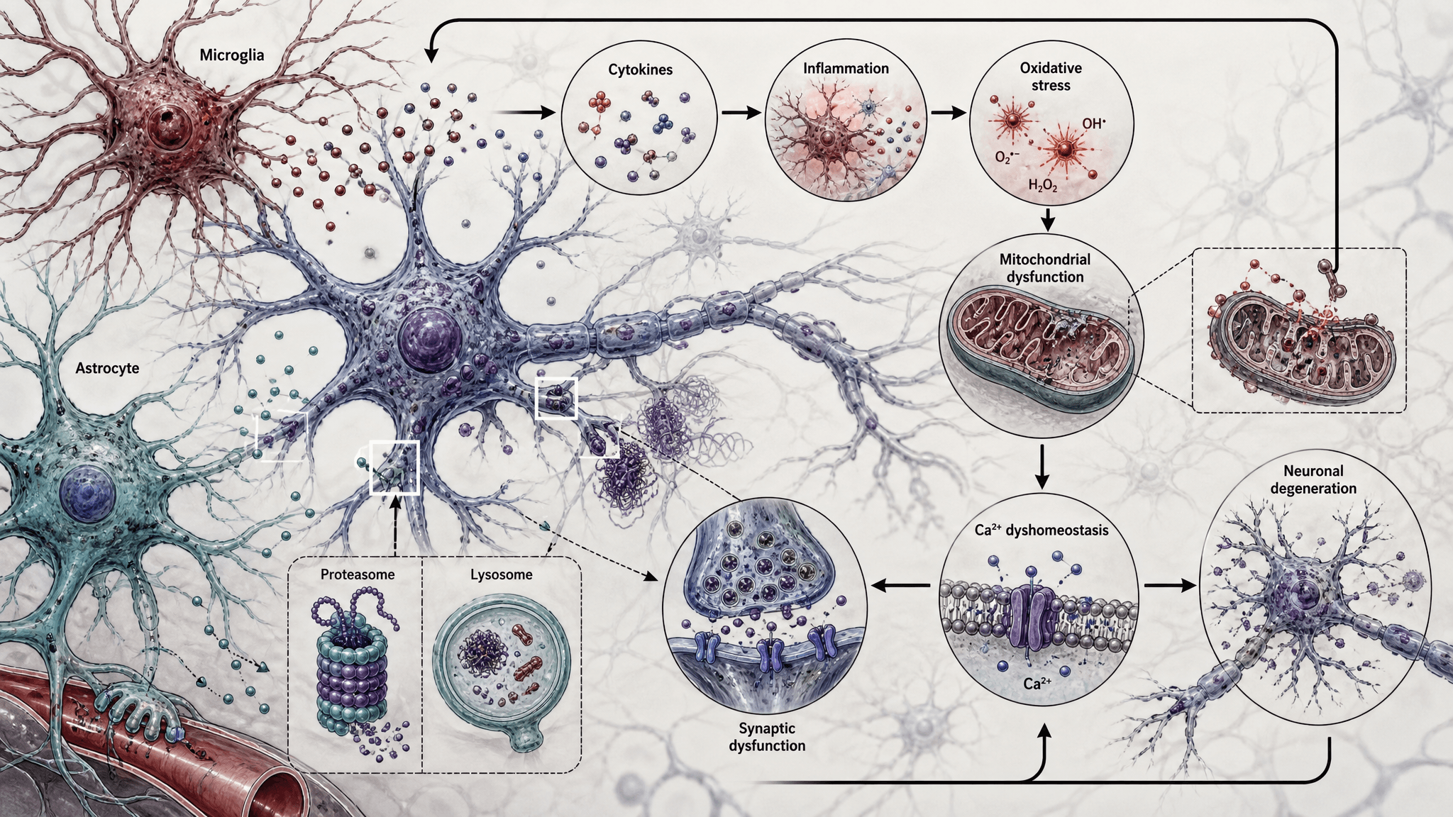 Overlapping pathological mechanisms in neurodegenerative disease diagram