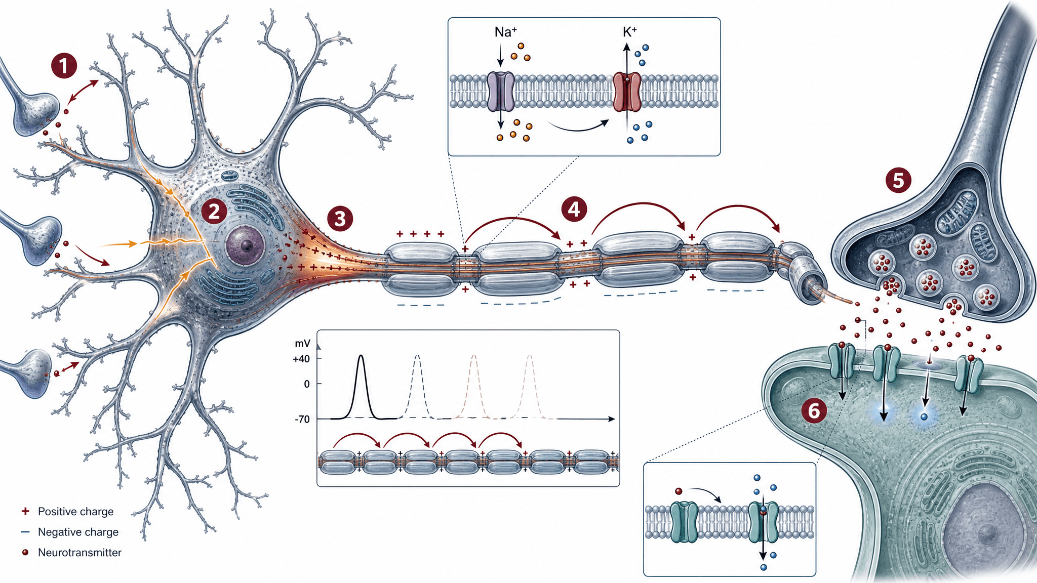Neuron structure and signal transmission mechanism diagram
