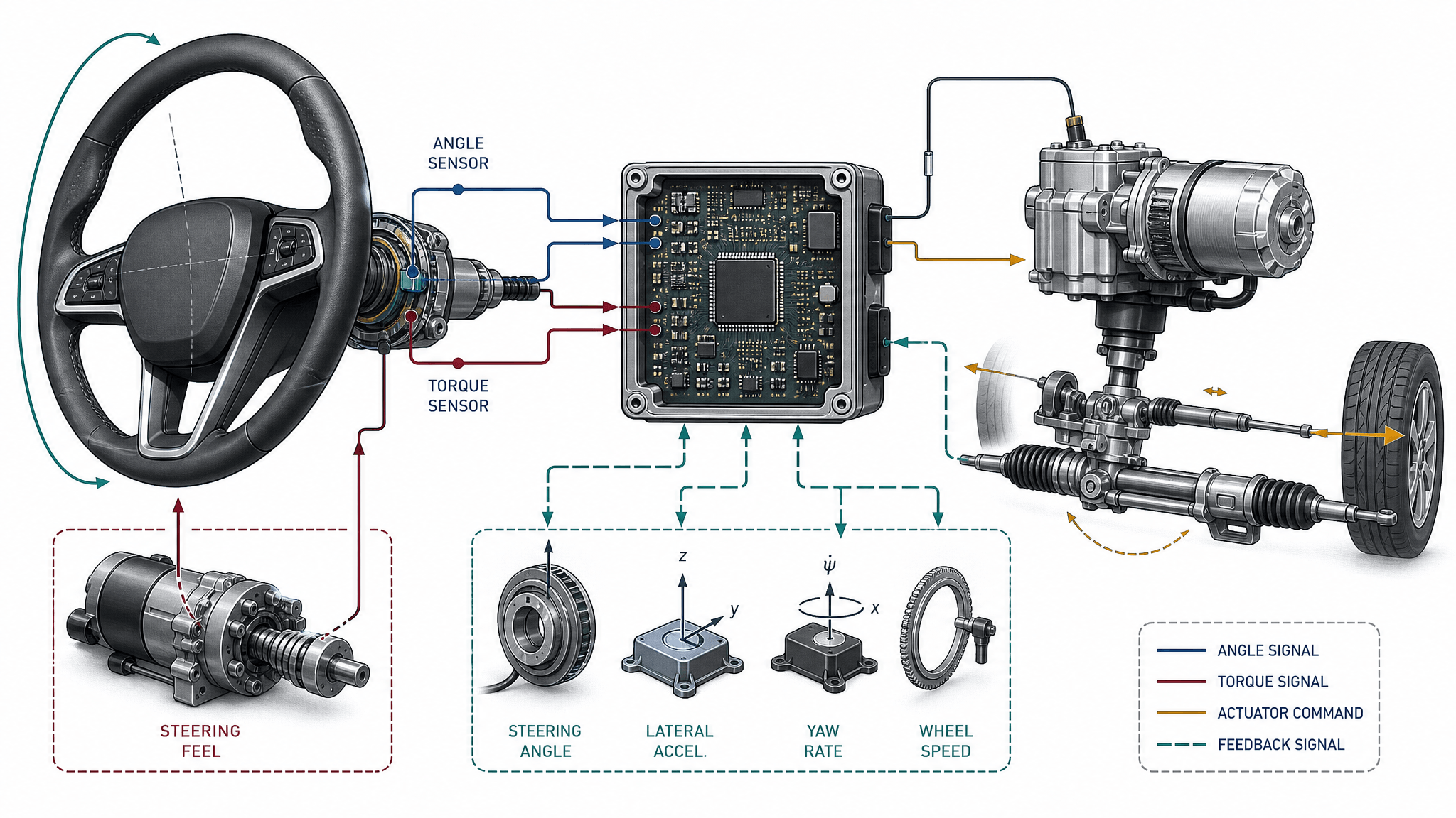 Steer-by-wire steering system mechanism diagram